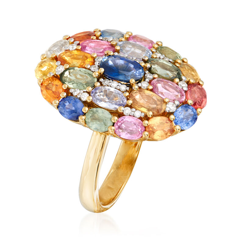 6.90 ct. t.w. Multicolored Sapphire and .15 ct. t.w. Diamond Ring in 18kt Yellow Gold image number 2