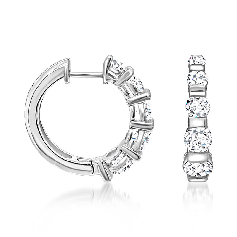 2.00 ct. t.w. Diamond Graduated Huggie Hoop Earrings in 14kt White Gold. 3/4&quot; image number 0