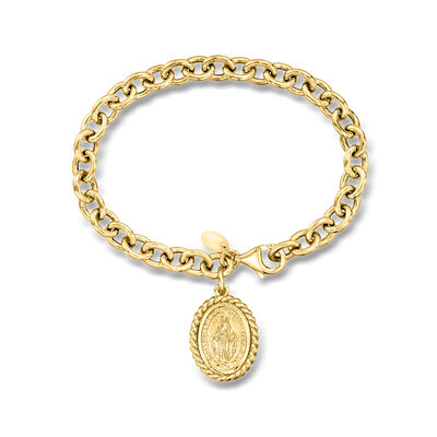 Italian 18kt Gold Over Sterling Miraculous Medal Charm Bracelet