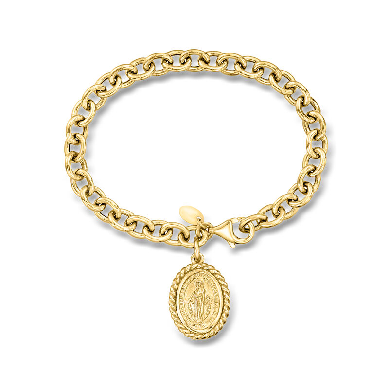 Italian 18kt Gold Over Sterling Miraculous Medal Charm Bracelet. 7" image number 0