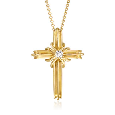 C. 1970 Vintage Tiffany Jewelry .10 Carat Diamond Cross Pendant Necklace in 18kt Yellow Gold
