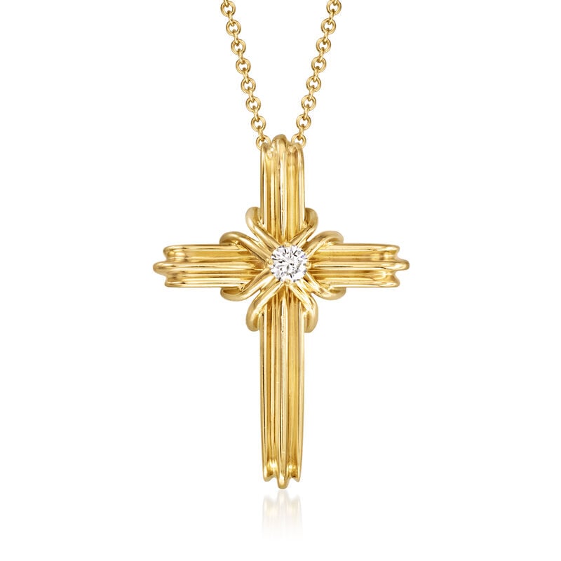 C. 1970 Vintage Tiffany Jewelry .10 Carat Diamond Cross Pendant Necklace in 18kt Yellow Gold image number 0