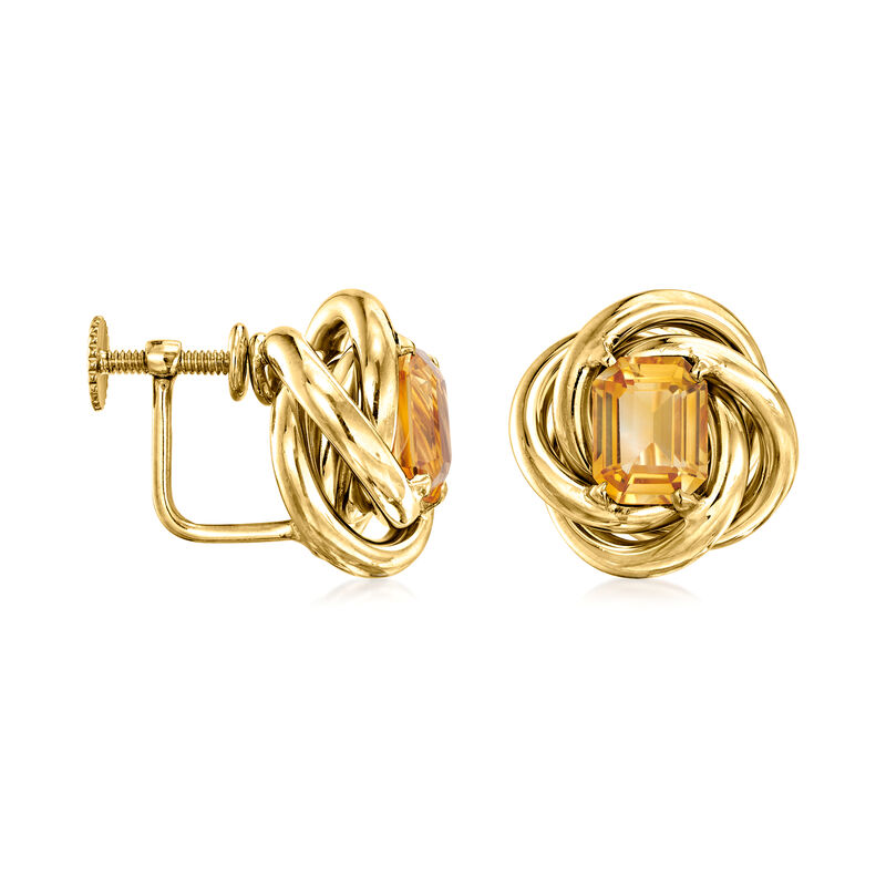 C. 1960 Vintage 4.00 ct. t.w. Citrine Love Knot Earrings in 14kt Yellow Gold image number 2
