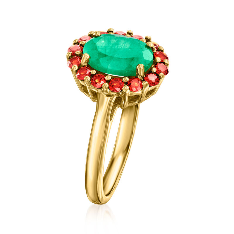 1.70 Carat Emerald and .70 ct. t.w. Garnet Ring in 18kt Gold Over Sterling image number 2