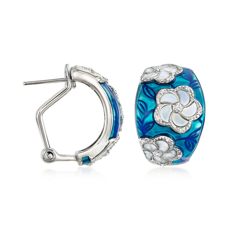 Belle Etoile &quot;Pomelia&quot; Mother-of-Pearl and .10 ct. t.w. CZ Earrings with Multicolored Enamel in Sterling Silver  image number 2