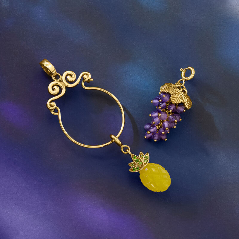 Yellow Chalcedony Pineapple Charm with .12 ct. t.w. Chrome Diopsides in 18kt Gold Over Sterling image number 3
