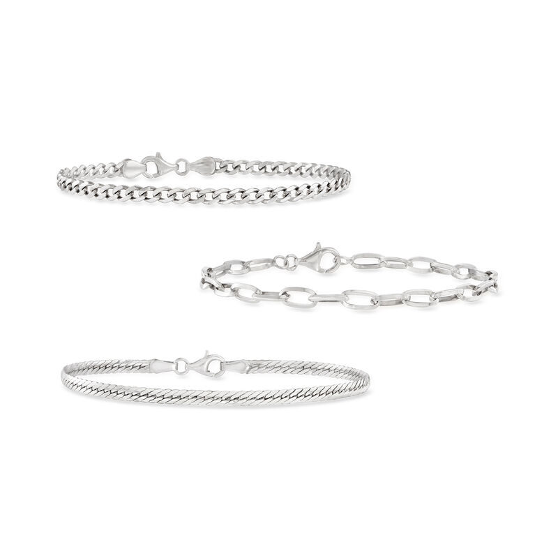 Sterling Silver Jewelry Set: Three Link Bracelets image number 0