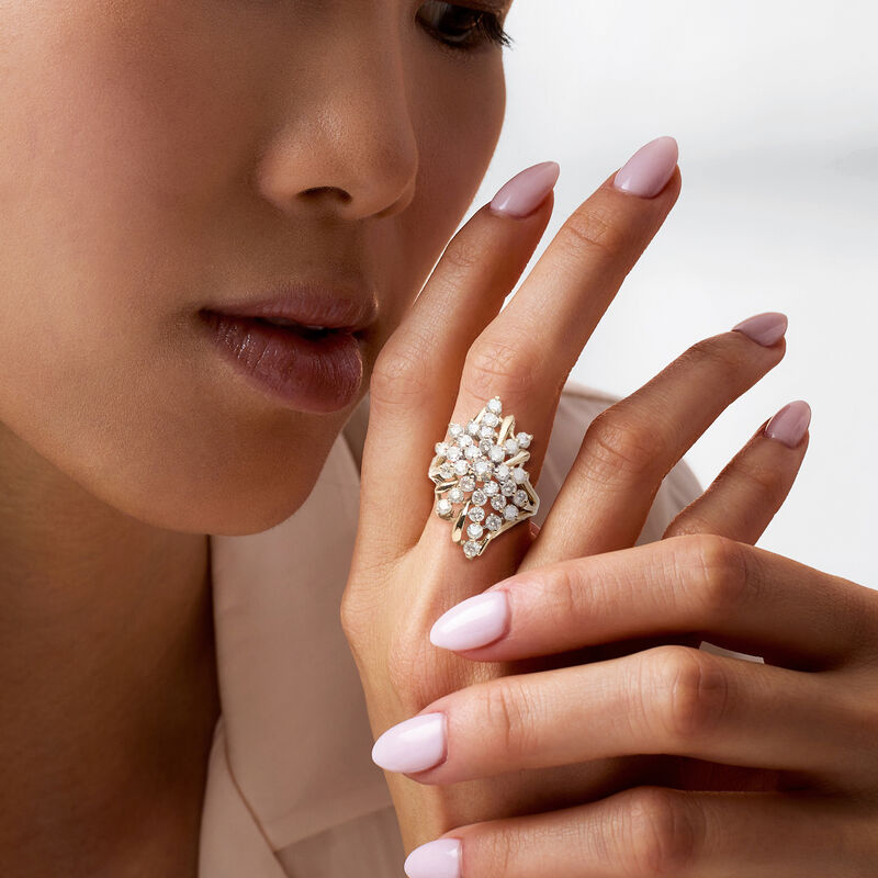 C. 1980 Vintage 3.15 ct. t.w. Diamond Cluster Ring in 10kt Yellow Gold. Size 7 image number 1