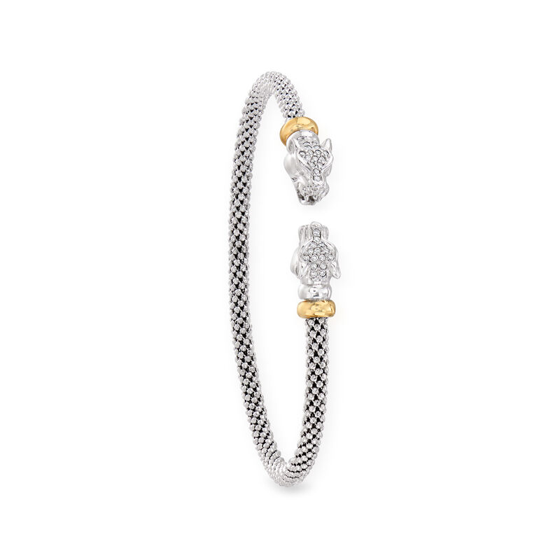 Phillip Gavriel &quot;Popcorn&quot; .15 ct. t.w. Diamond Panther Head Cuff Bracelet in Sterling Silver and 18kt Yellow Gold. 7&quot; image number 2
