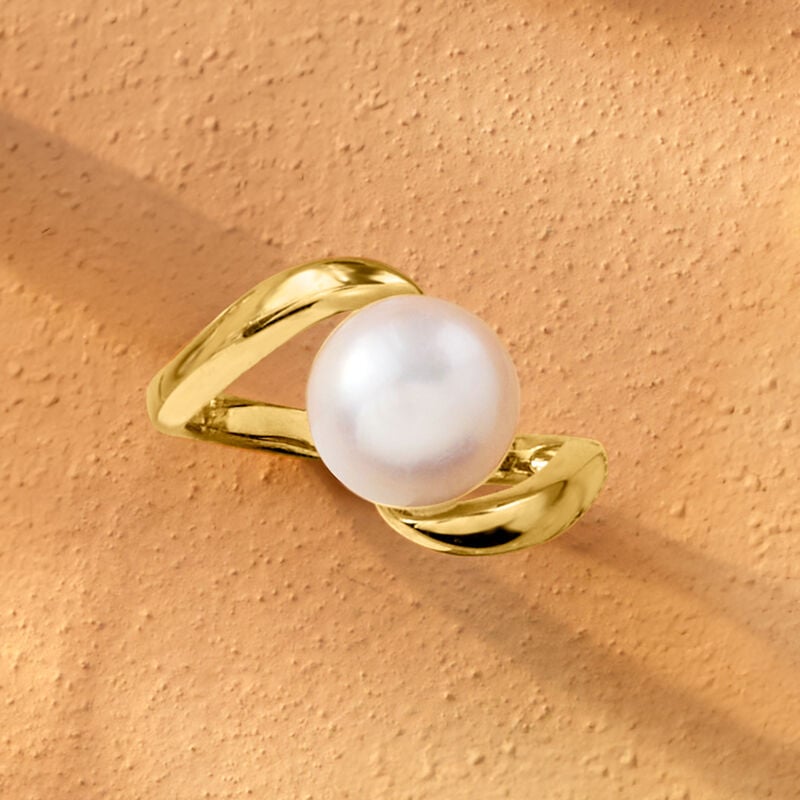 Italian 9-9.5mm Cultured Pearl Twisted Ring in 18kt Gold Over Sterling image number 3