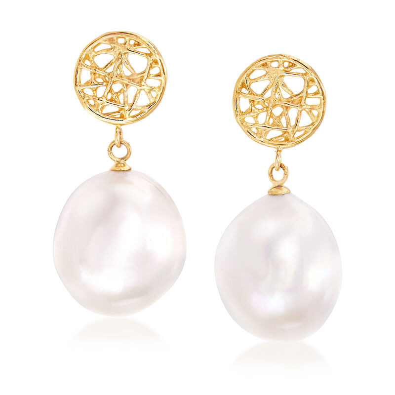 13-14mm Cultured Pearl Webbed Drop Earrings in 14kt Yellow Gold image number 0