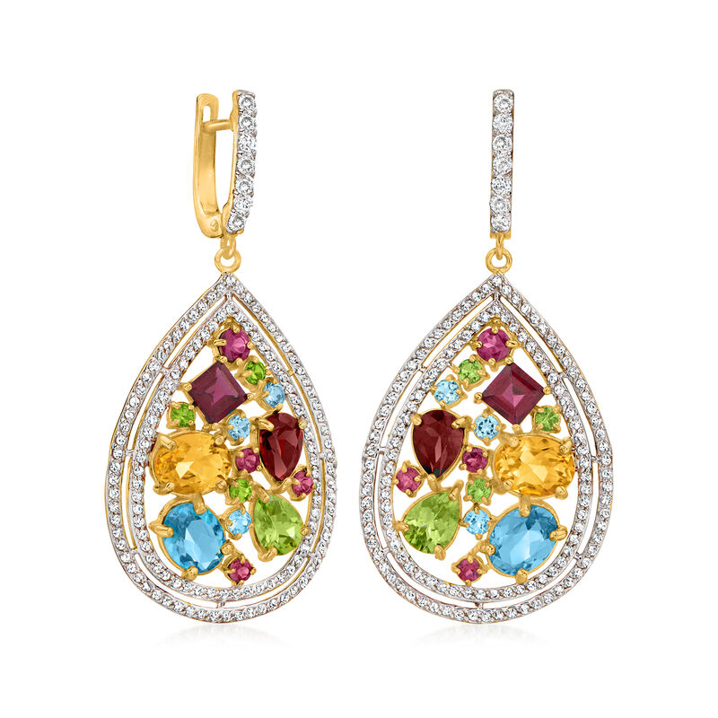13.90 ct. t.w. Multi-Gemstone Drop Earrings in 18kt Gold Over Sterling  image number 2