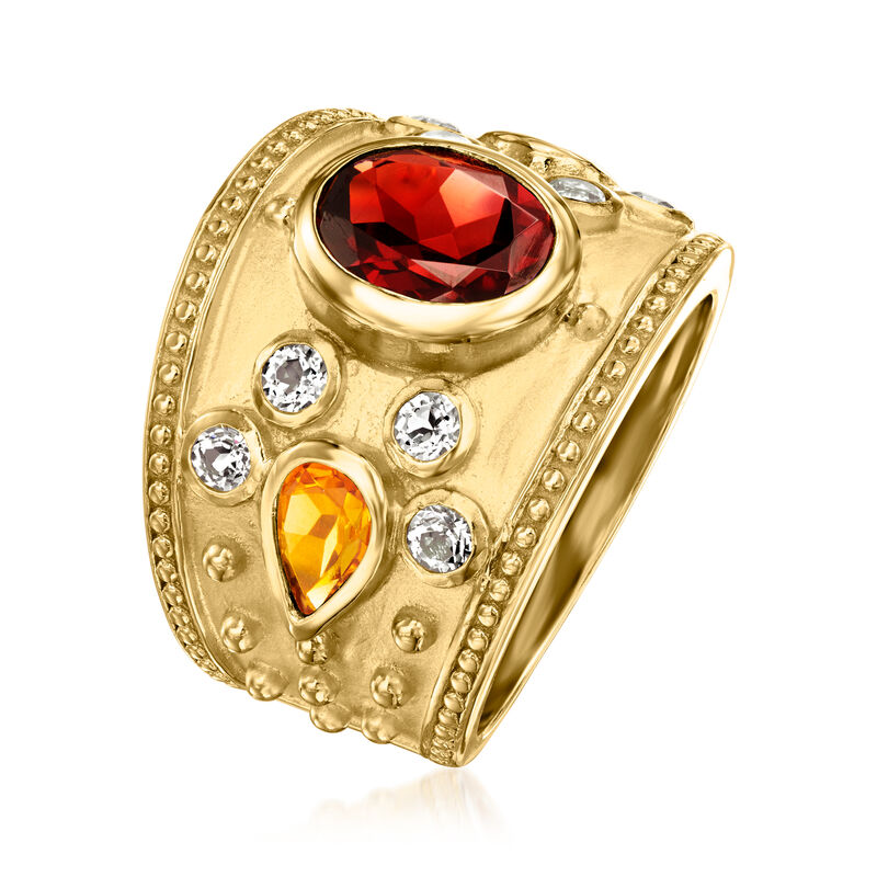 2.20 Carat Garnet and .70 ct. t.w. Citrine Ring with .60 ct. t.w. White Topaz in 18kt Gold Over Sterling image number 2