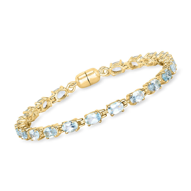 9.50 ct. t.w. Sky Blue Topaz Tennis Bracelet in 18kt Gold Over Sterling with Magnetic Clasp. 7&quot; image number 0