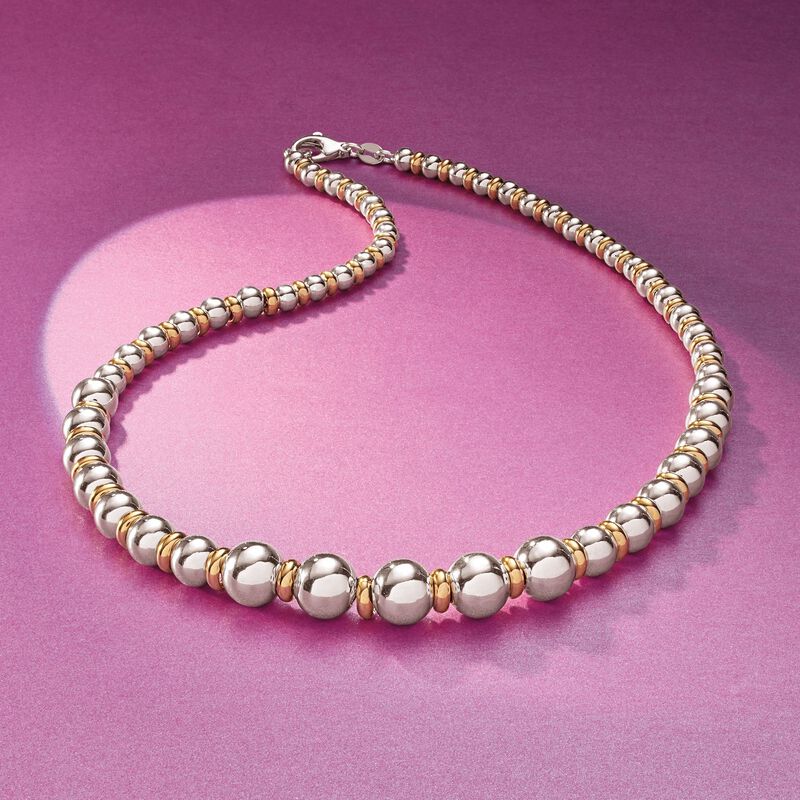 Italian Two-Tone Sterling Silver Graduated Bead and Rondelle Necklace image number 3