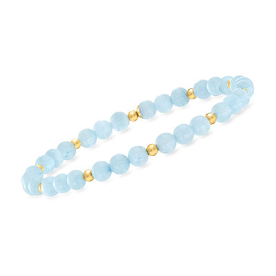 30.00 ct. t.w. Aquamarine Bead Stretch Bracelet with 14kt Yellow Gold