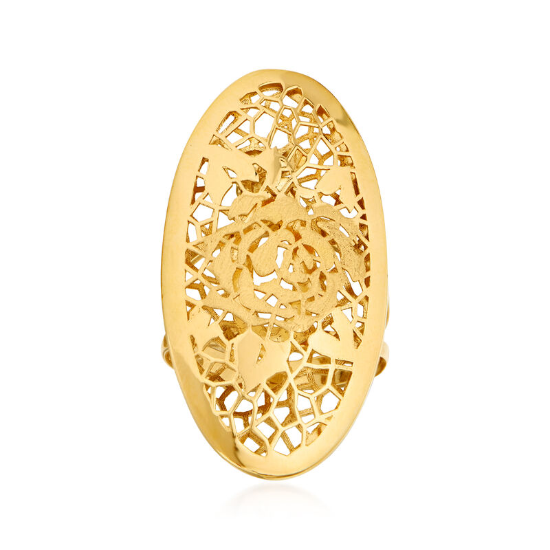 Italian 18kt Yellow Gold Oval Openwork Rose Ring image number 0