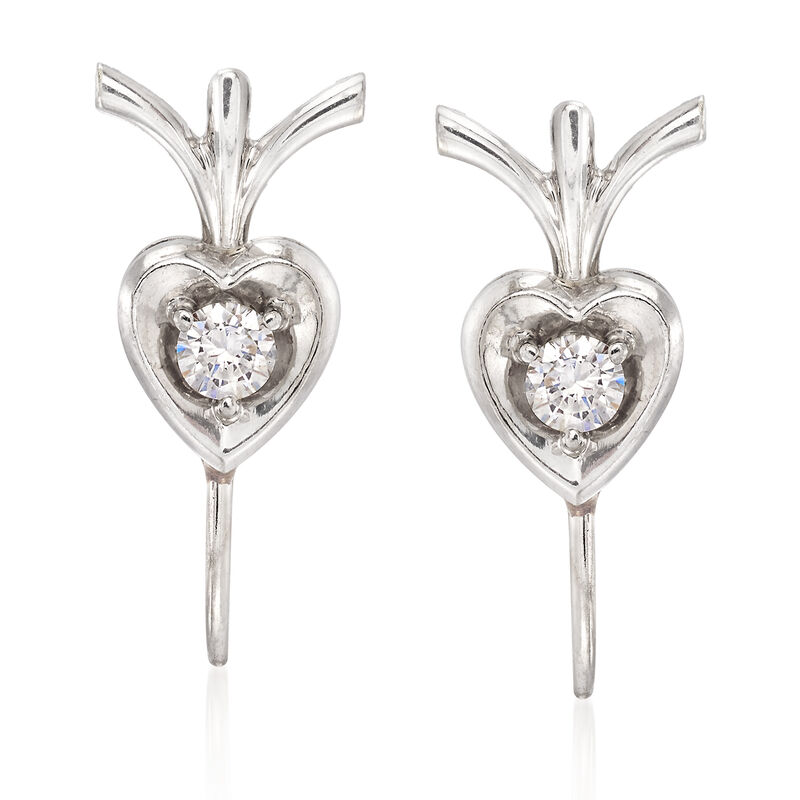 C. 1970 Vintage .20 ct. t.w. Diamond Heart Earrings in 18kt White Gold image number 0