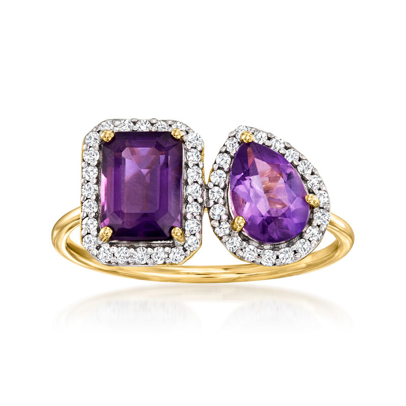 1.20 ct. t.w. Amethyst Toi et Moi Ring with .21 ct. t.w. Diamonds in 14kt Yellow Gold image number 0