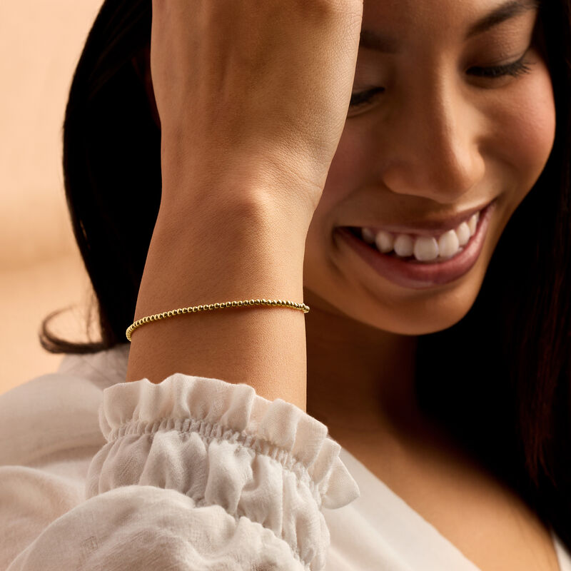 Italian 2mm 14kt Yellow Gold Bead Bracelet. 7&quot; image number 2