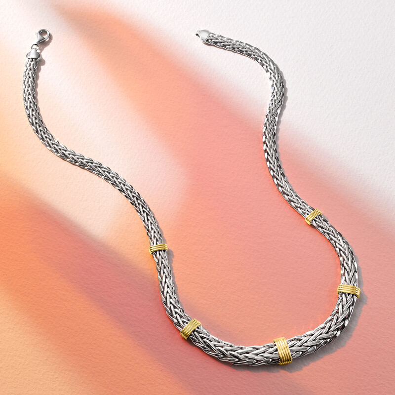 Sterling Silver and 14kt Yellow Gold Wheat-Link Necklace image number 3