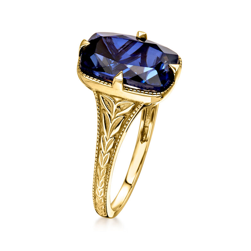 5.25 Carat Lab-Grown Sapphire Ring in 10kt Yellow Gold image number 2