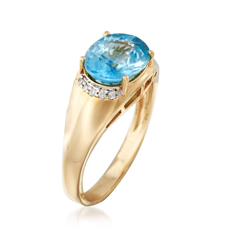 4.10 Carat Blue Zircon Ring with Diamond Accents in 14kt Yellow Gold image number 2