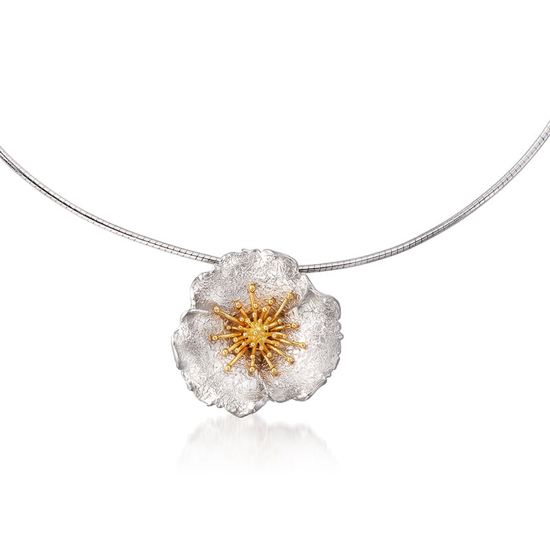 Sterling and 18kt Gold Over Sterling Flower Pendant Necklace image number 1