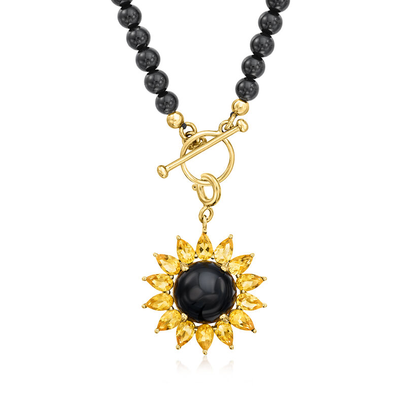 Onyx and 2.80 ct. t.w. Citrine Flower Charm in 18kt Gold Over Sterling  image number 4