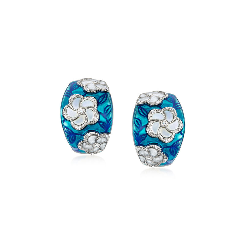 Belle Etoile &quot;Pomelia&quot; Mother-of-Pearl and .10 ct. t.w. CZ Earrings with Multicolored Enamel in Sterling Silver  image number 0