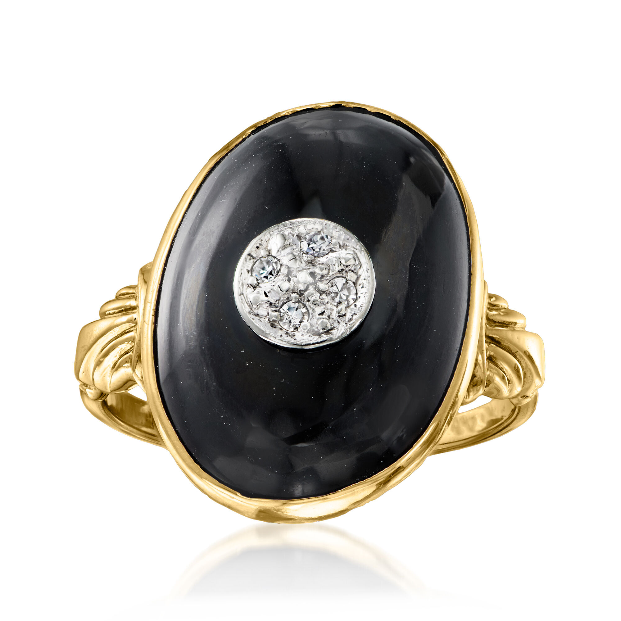 C. 1960 Vintage Onyx Ring with Diamond Accent in 10kt Yellow Gold