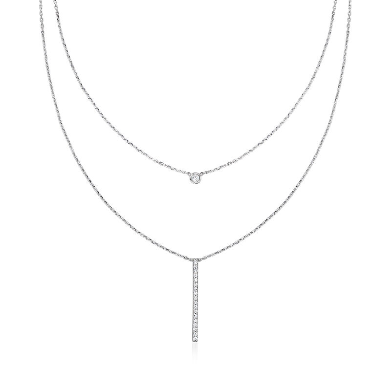 .20 ct. t.w. Diamond Linear Layered Necklace in Sterling Silver. 16&quot; image number 1