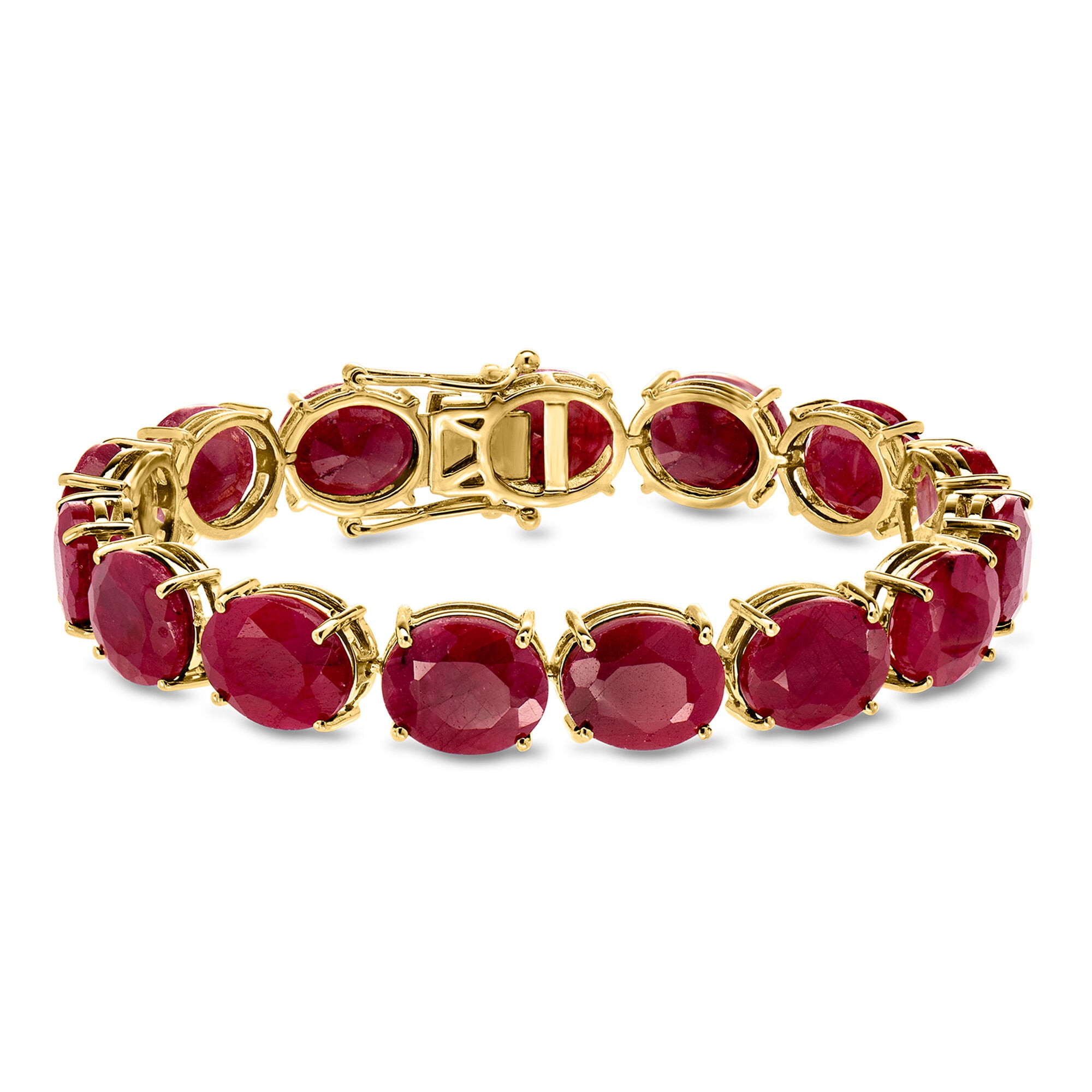 70.00 ct. t.w. Ruby Bracelet in 18kt Gold Over Sterling. 7.25&quot