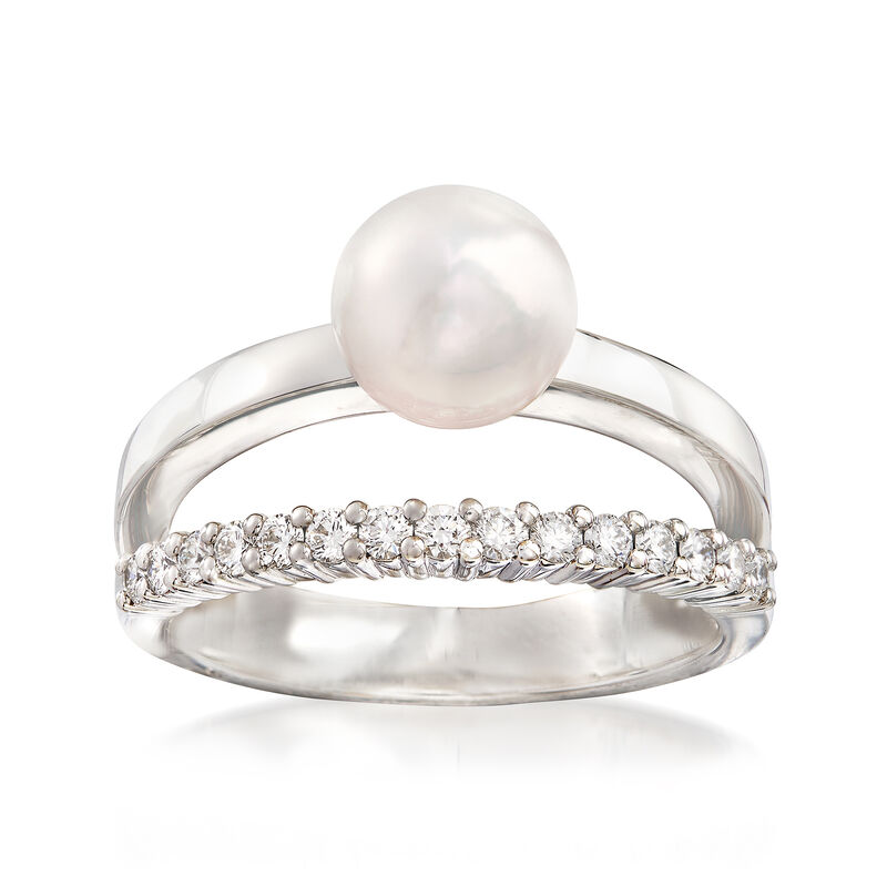 Mikimoto 7mm A+ Akoya Pearl and .23 ct. t.w. Diamond Ring in 18kt White Gold. Size 6.5 image number 0