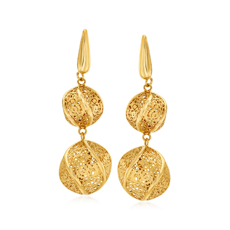 Italian 14kt Yellow Gold Double Twisted Lace Ball Drop Earrings image number 0