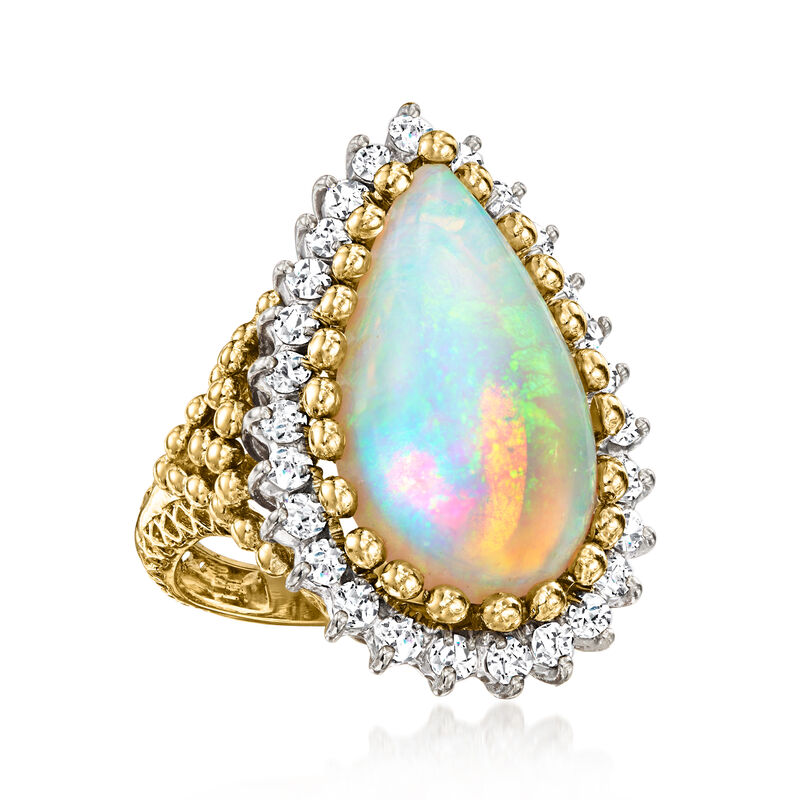 C. 1970 Vintage Opal Ring with 1.20 ct. t.w. Diamonds in 18kt Yellow Gold. Size 7 image number 4
