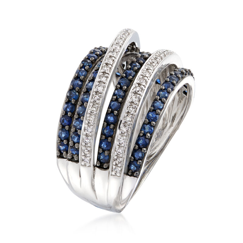 1.00 ct. t.w. Sapphire and .15 ct. t.w. Diamond Highway Ring in Sterling Silver image number 2