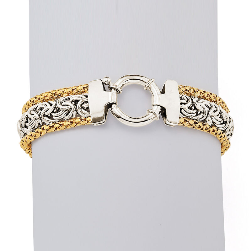 Sterling Silver and 14kt Yellow Gold Byzantine Bracelet image number 2