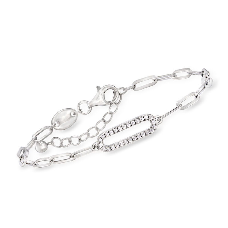 Charles Garnier .40 ct. t.w. CZ Paper Clip Link Station Bracelet in Sterling Silver. 6.75&quot; image number 0