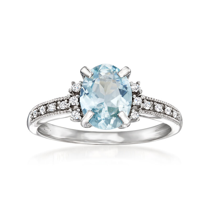 1.00 Carat Aquamarine Ring with Diamonds in Sterling Silver image number 0