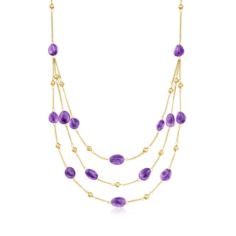 55.00 ct. t.w. Amethyst Bead Station Necklace in 18kt Gold Over Sterling. 18&quot; image number 1