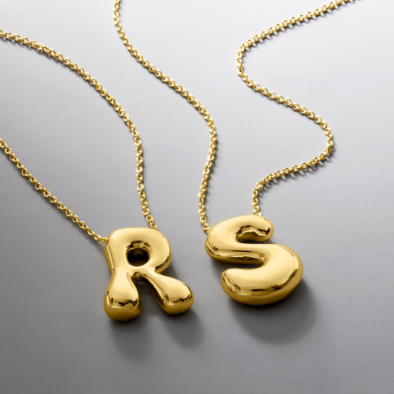 N - 14kt Yellow Gold-Plated Bubble Letter Initial Necklace. 18"  image number 4