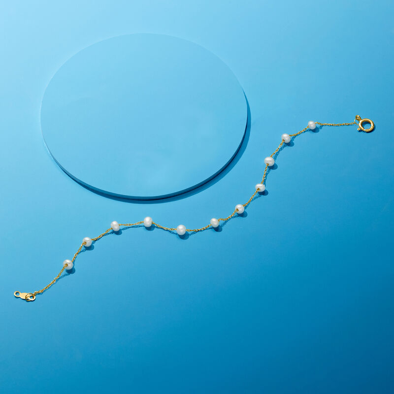 3-3.5mm Cultured Pearl Station Bracelet in 14kt Yellow Gold image number 1