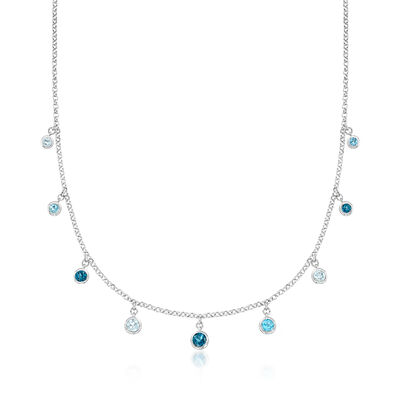 2.80 ct. t.w. Bezel-Set Tonal Blue Topaz Station Necklace in Sterling Silver