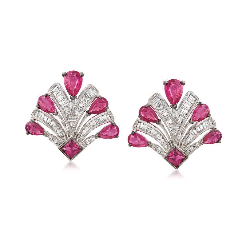 2.50 ct. t.w. Ruby and .65 ct. t.w. Diamond Earrings in 18kt White Gold image number 0