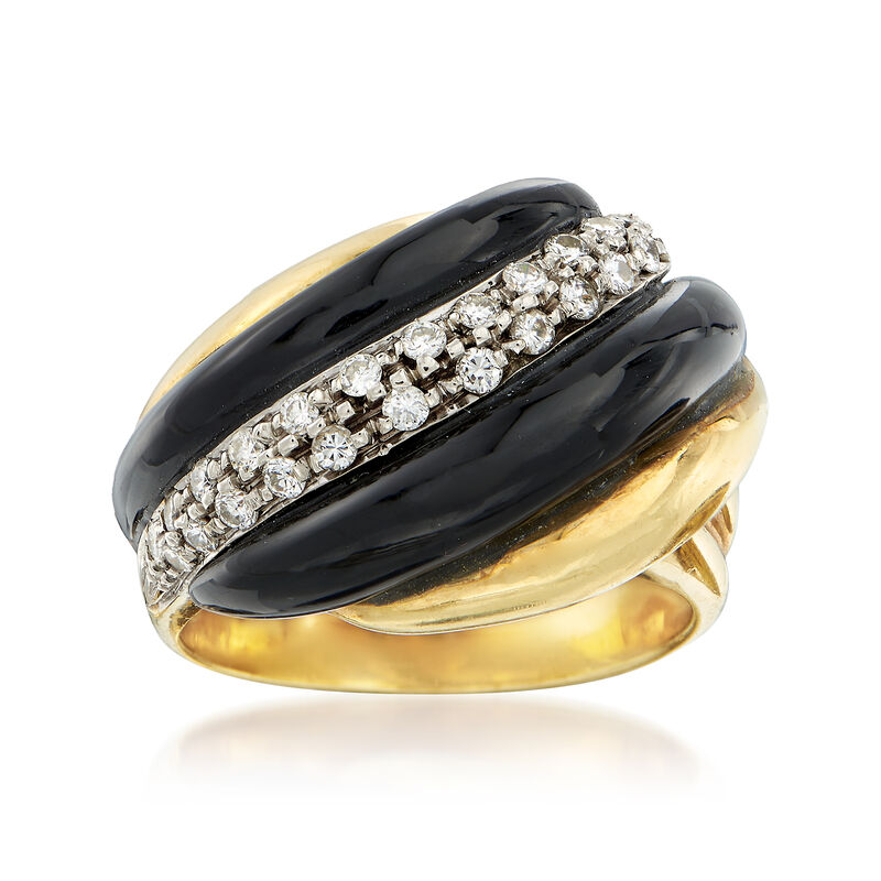 C. 1980 Vintage Black Onyx and .50 ct. t.w. Diamond Ring in 18kt Yellow Gold. Size 7.75 image number 0