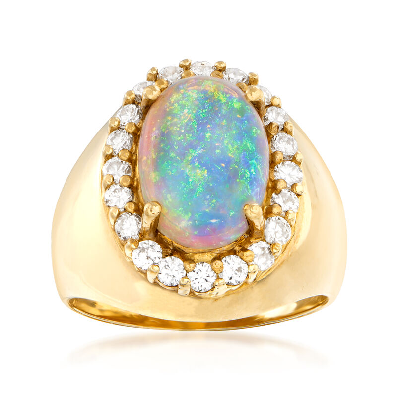 C. 1980 Vintage Opal and .56 ct. t.w. Diamond Ring in 18kt Yellow Gold. Size 6.5 image number 0