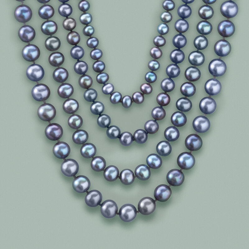 6-7mm Black Cultured Pearl Necklace with 14kt White Gold image number 2