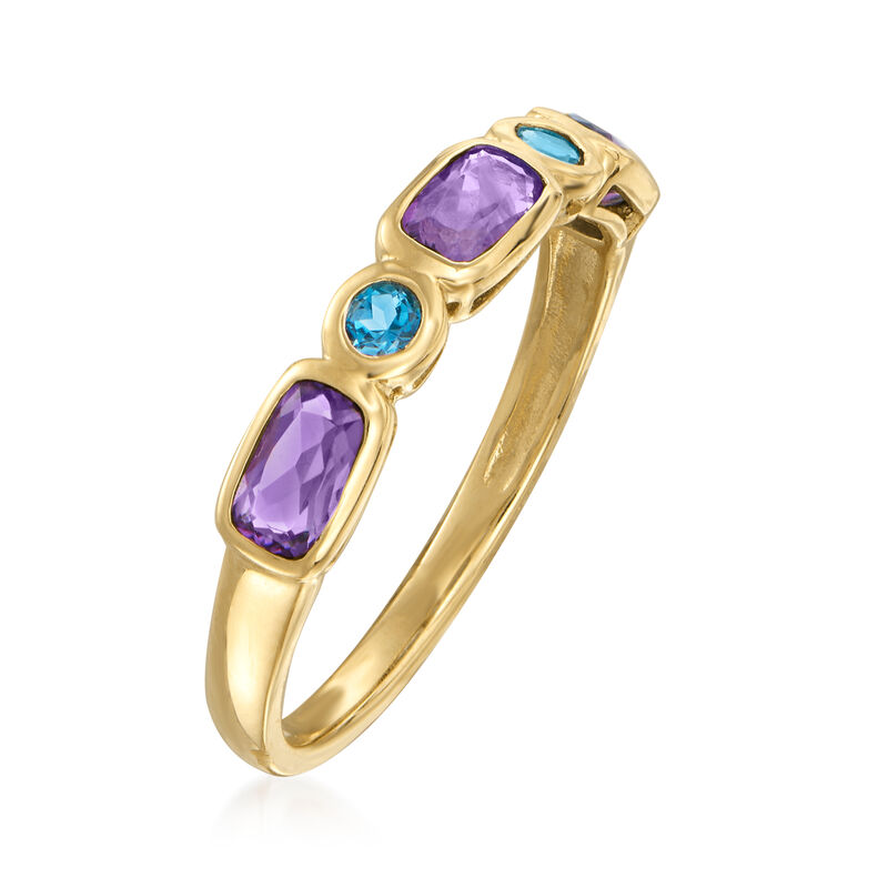 .70 ct. t.w. Amethyst and .10 ct. t.w. London Blue Topaz Ring in 14kt Yellow Gold image number 2
