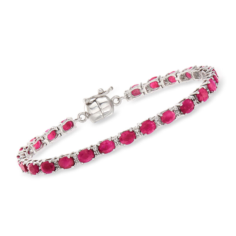 7.00 ct. t.w. Ruby and .20 ct. t.w. White Topaz Tennis Bracelet in Sterling Silver with Magnetic Clasp image number 0